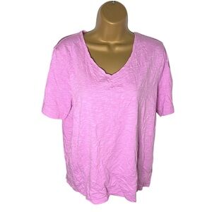 Chico’s Cotton-Blend Slub Foiled V-Neck Tee Lilac L